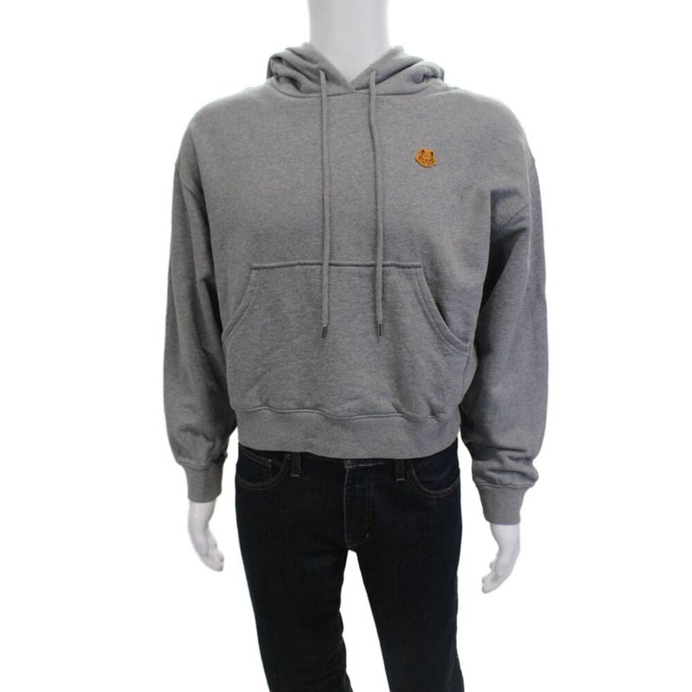 Kenzo Mens Pullover Hoodie Gray Cotton Long Sleeve Size XL